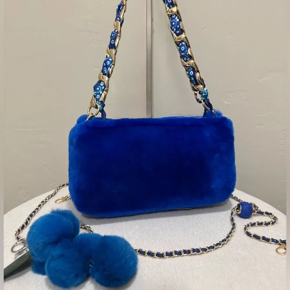 Premium Shearling Leather Double Zip Pillow Bag, Lamb Fur Shoulder Bag/Crossbody